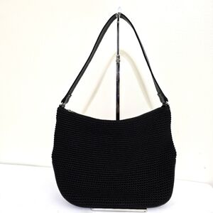 THE SAK Elliott Lucca Knit Crochet Shoulder Bag‎ Purse Leather Strap Black